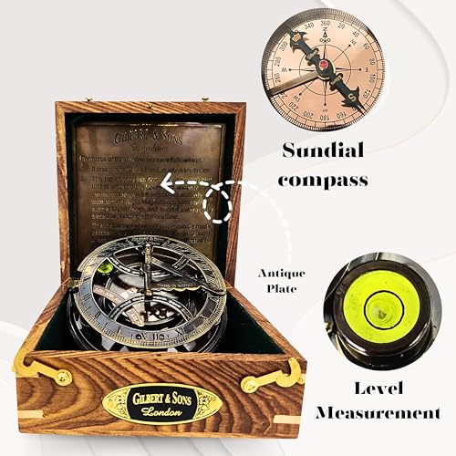 Black Antique Brass Sundial Compass with Rosewood Presentation Box view 8