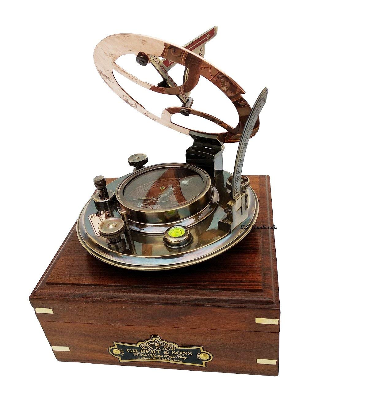 Black Antique Brass Sundial Compass with Black Wooden Presentation Box view 7
