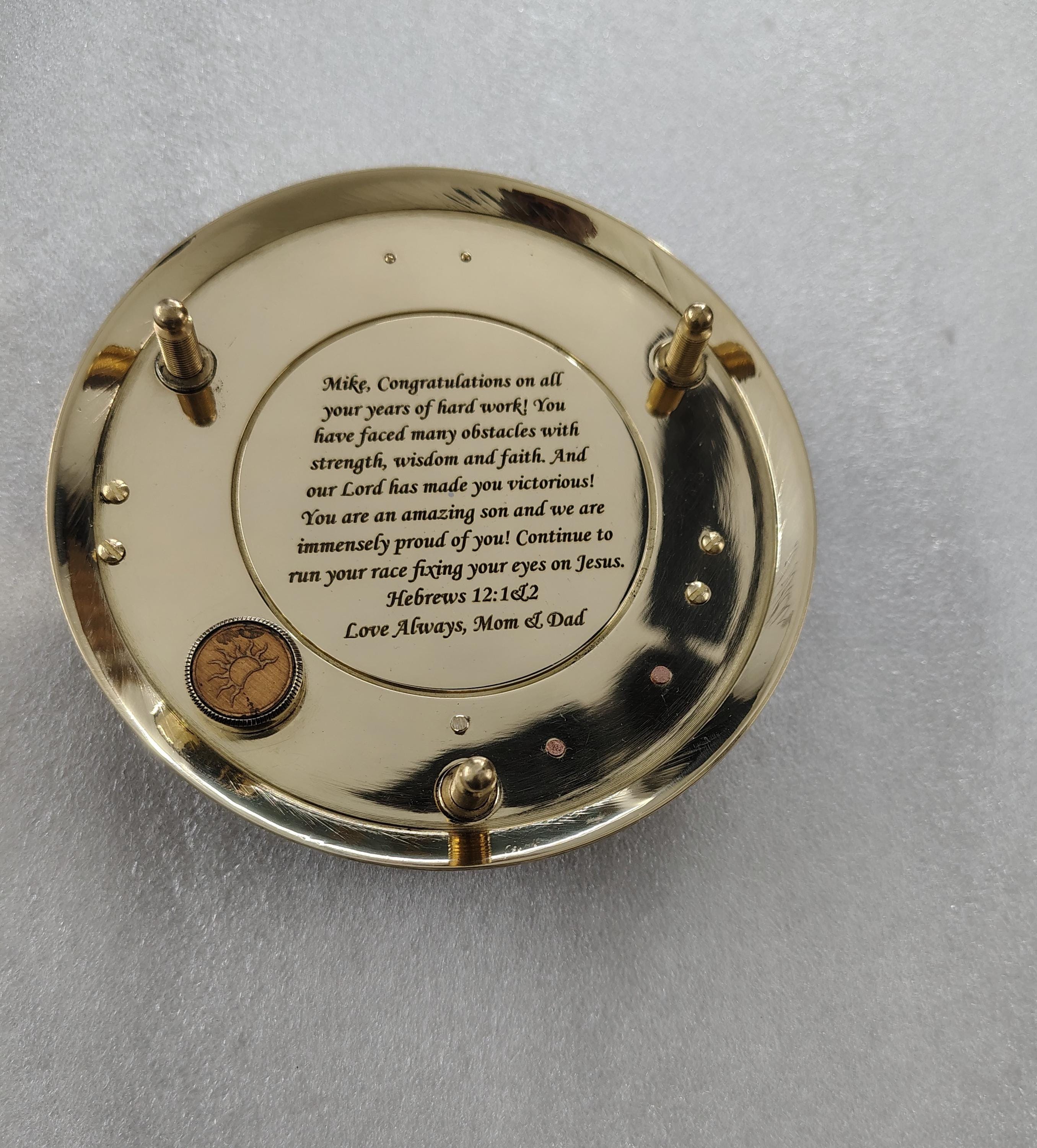 Black Antique Brass Sundial Compass with Rosewood Presentation Box view 6