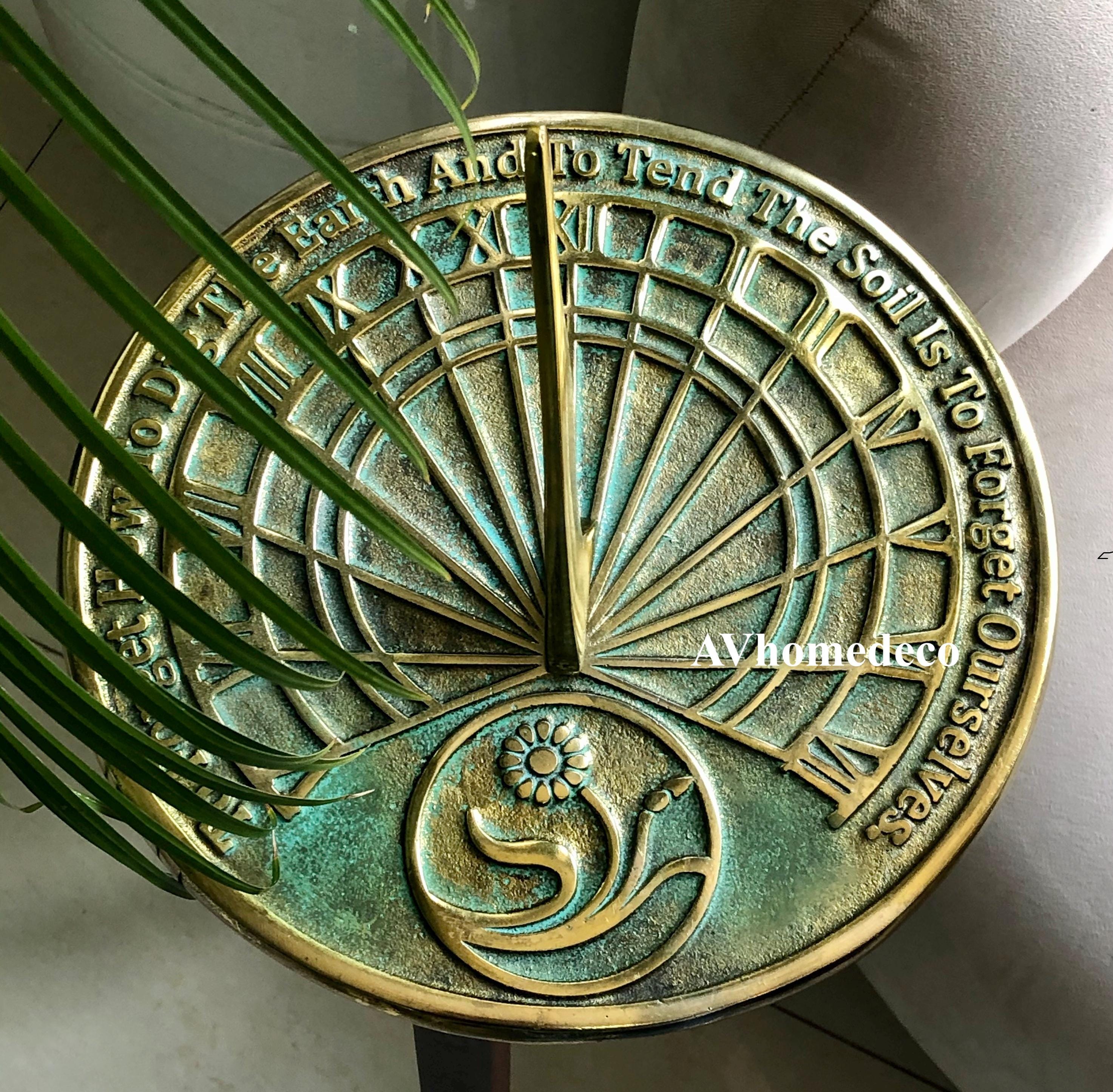 Brass Garden Sundial with Verdigris Highlights view 5