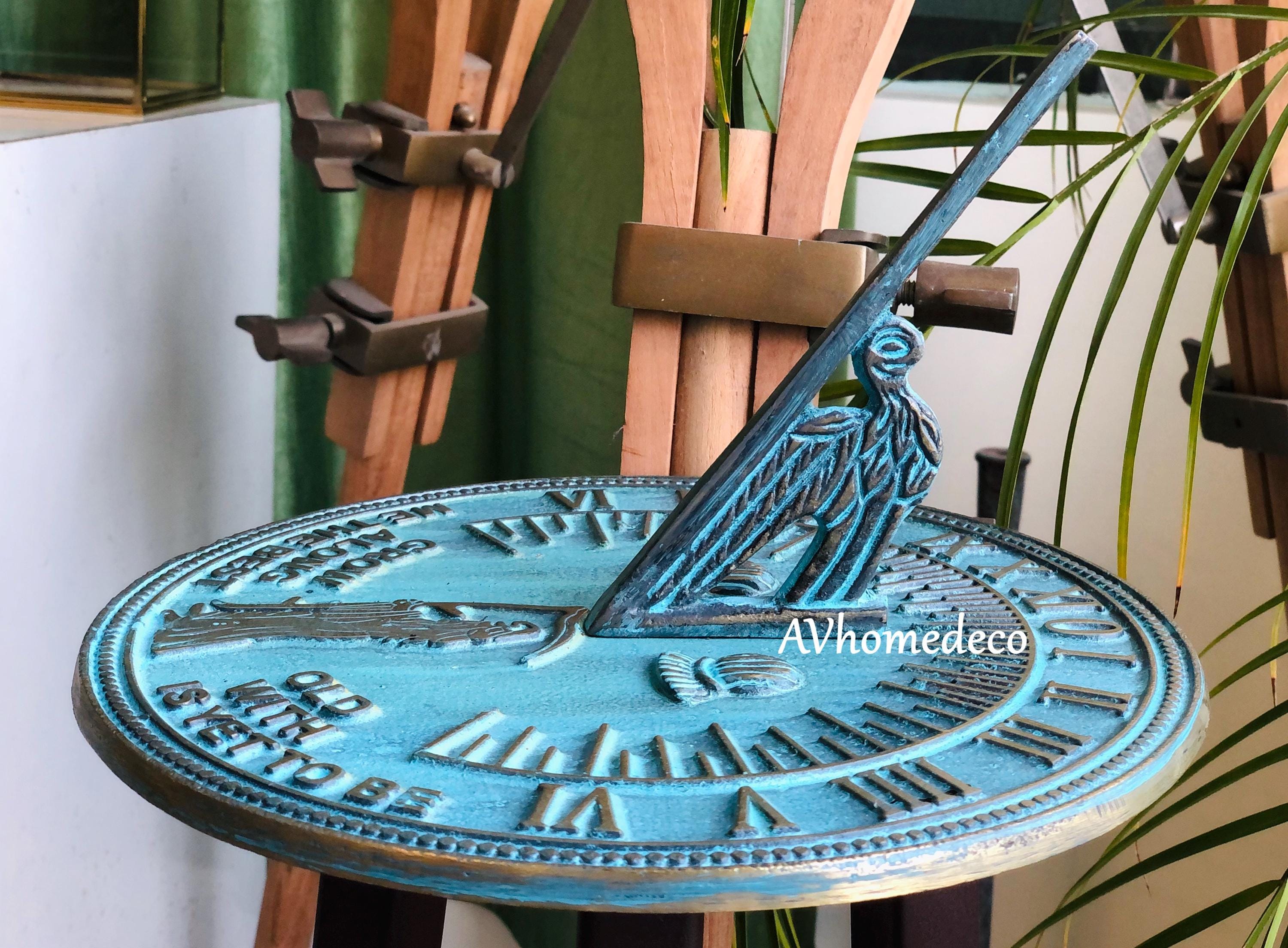 Brass Garden Sundial with Verdigris Highlights view 4