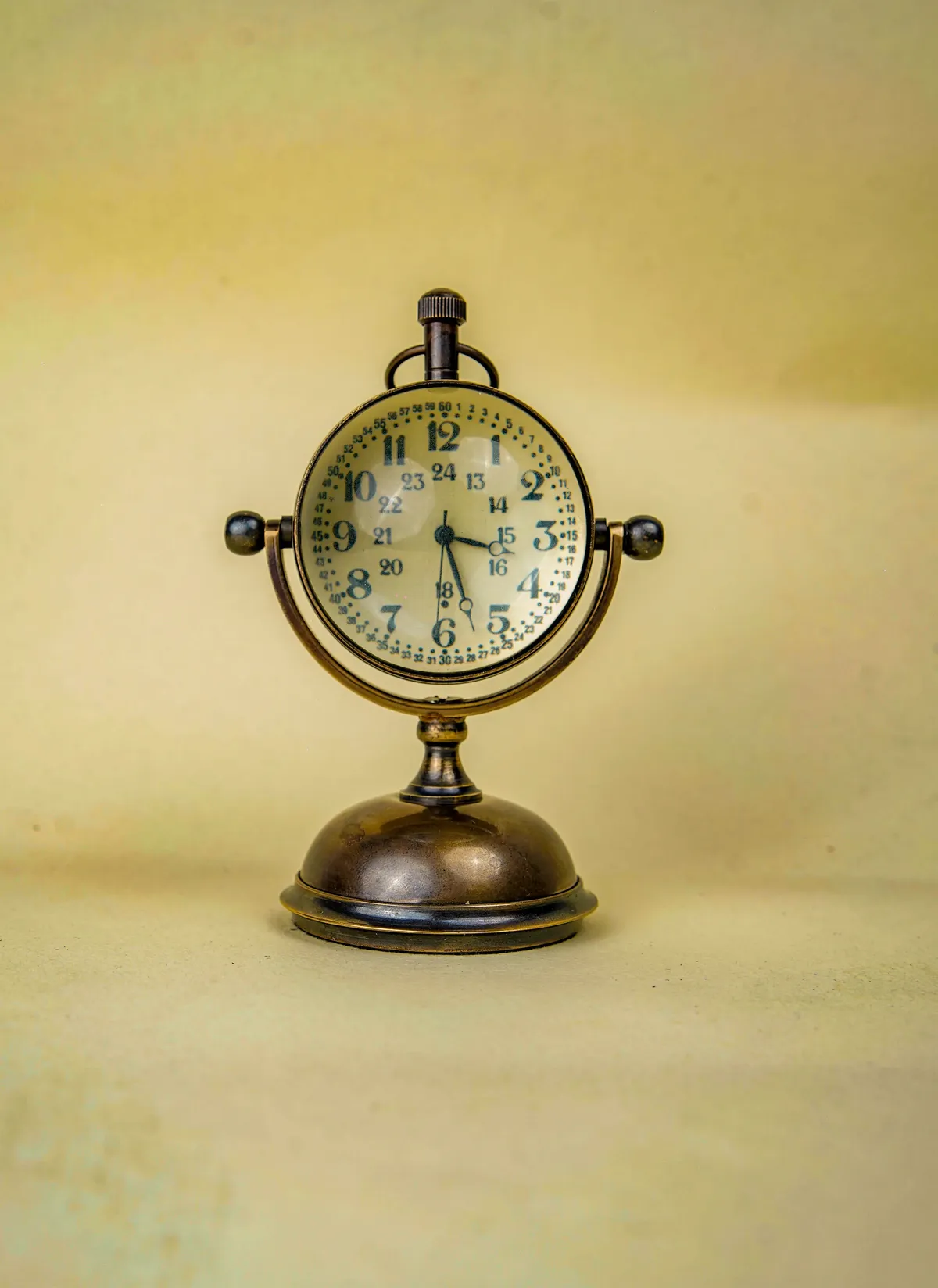 Spherical Brass Desk Clock with Compass Dial Back view 2