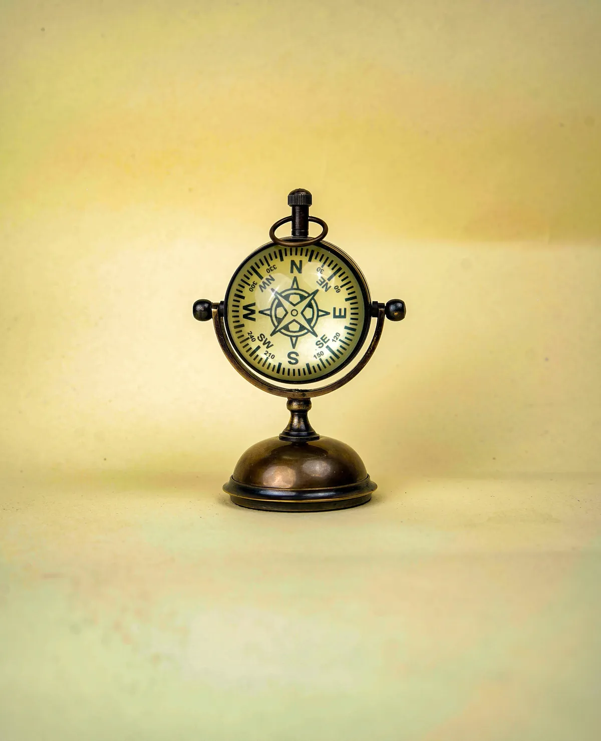 Spherical Brass Desk Clock with Compass Dial Back view 5