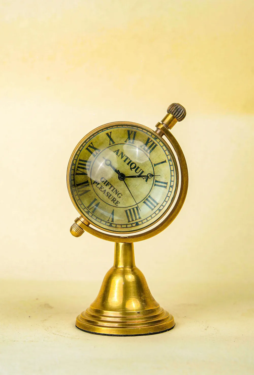 Rotating Brass Globe Desk Clock with Compass Dial Back view 2