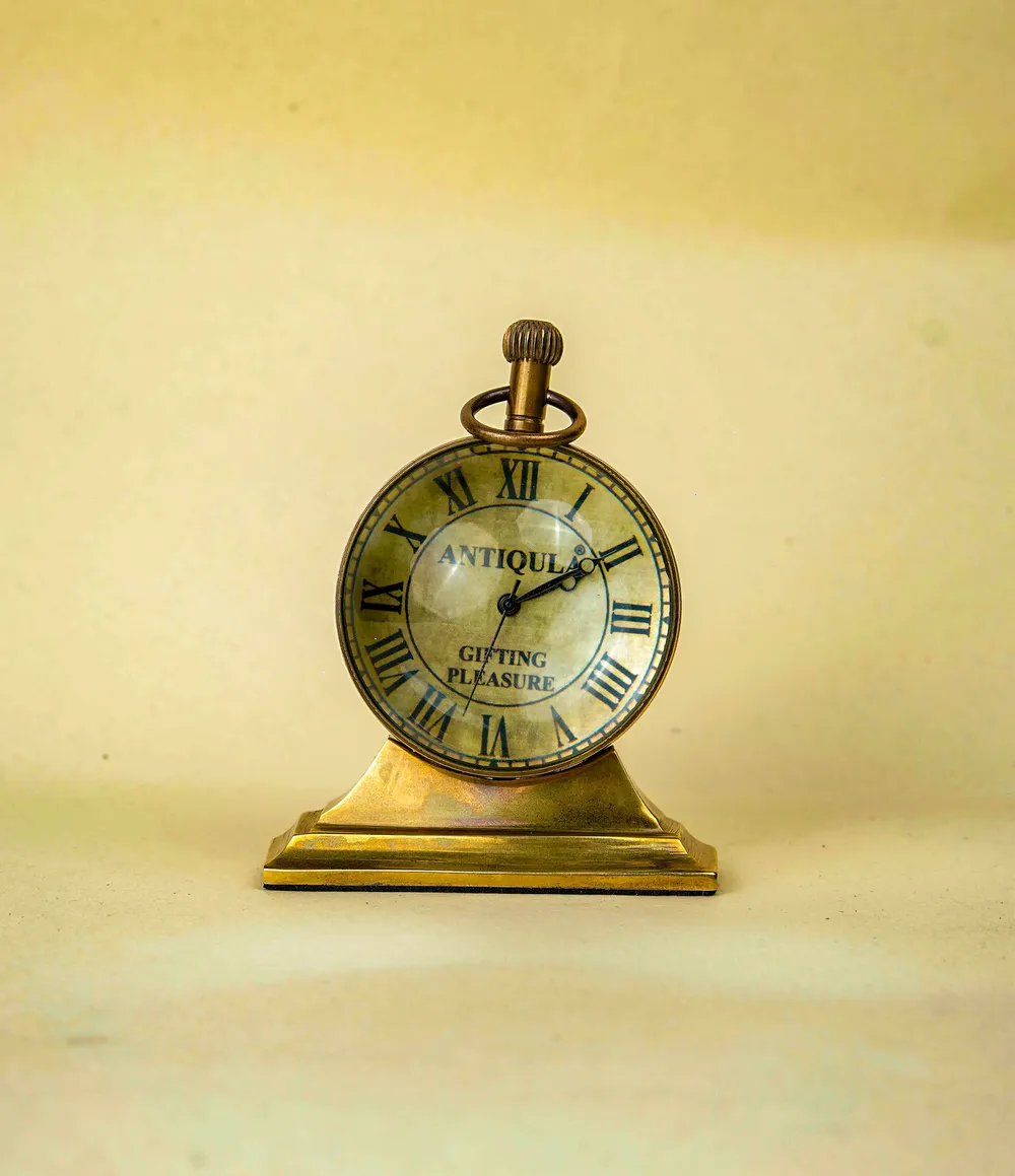 Brass Desk Clock with Compass Dial Back view 2