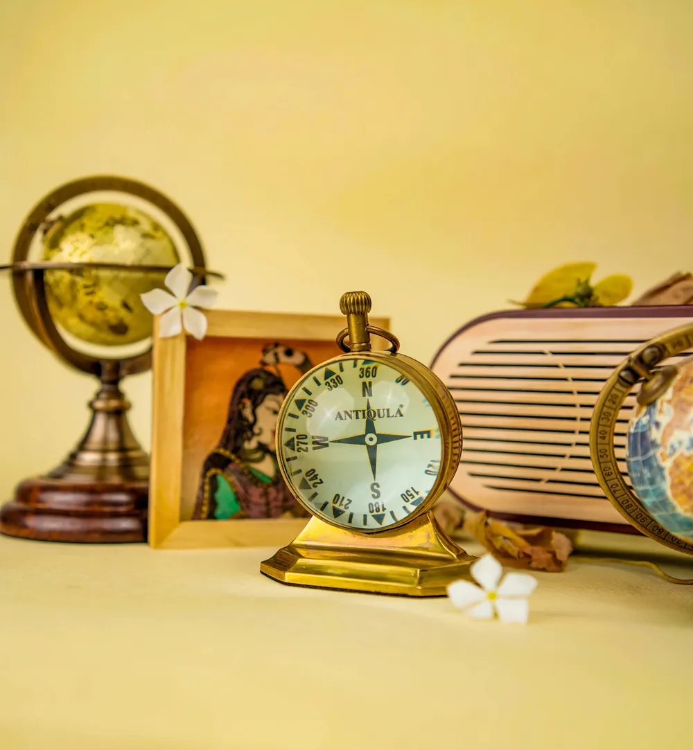 Brass Desk Clock with Compass Dial Back view 4