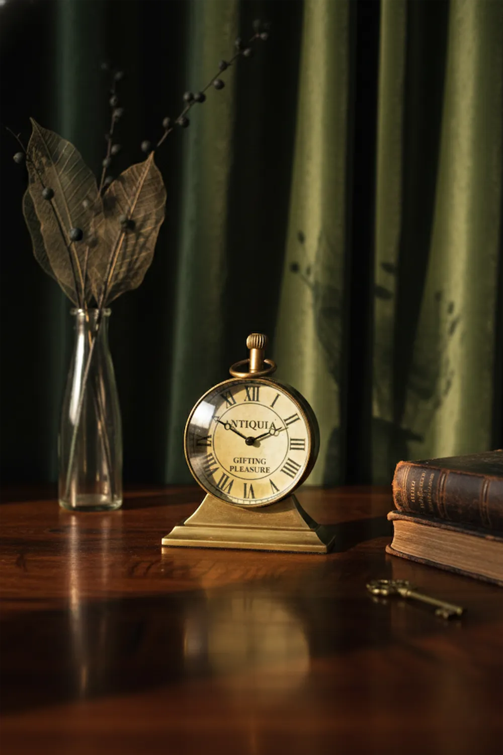 Brass Desk Clock with Compass Dial Back view 6