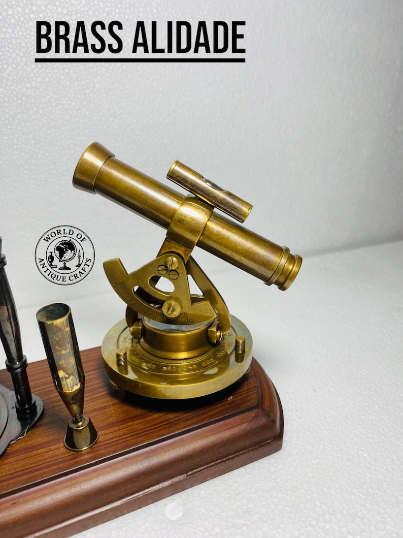 Brass Clock, Armillary Sphere and Alidade Desk Set view 16
