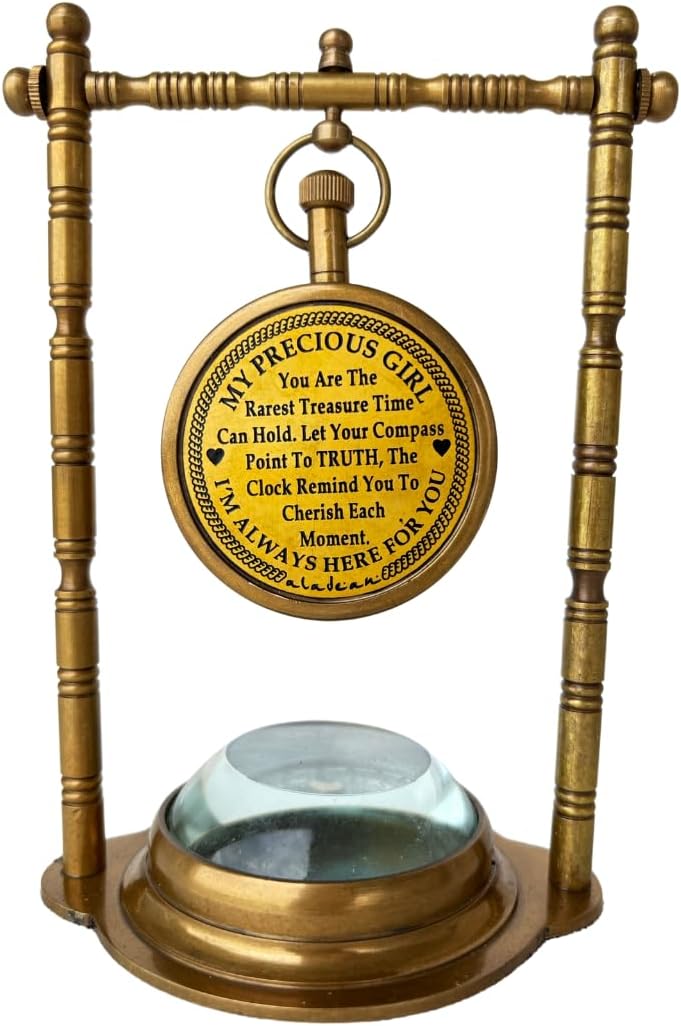 Brass Desk Clock with Working Compass view 6