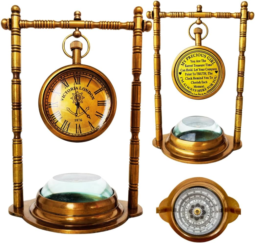 Brass Desk Clock with Working Compass view 7