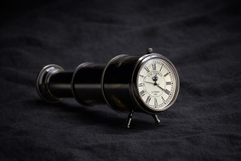 Telescope Style Brass Desk Clock view 2