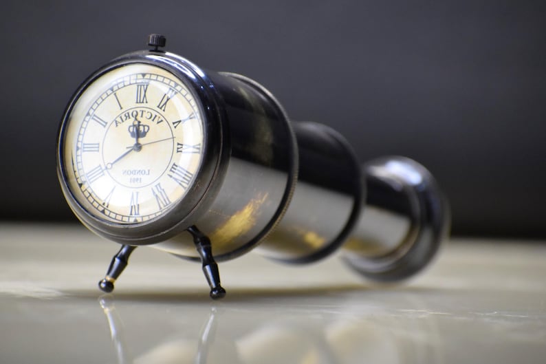 Telescope Style Brass Desk Clock view 4