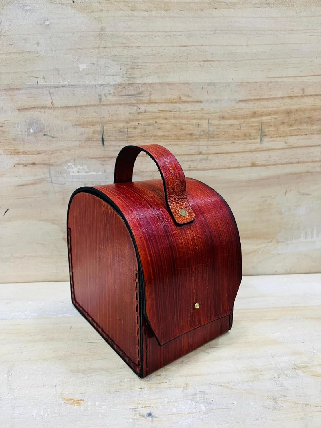 Foldable Brass Desk Clock with Red Leather Case view 5