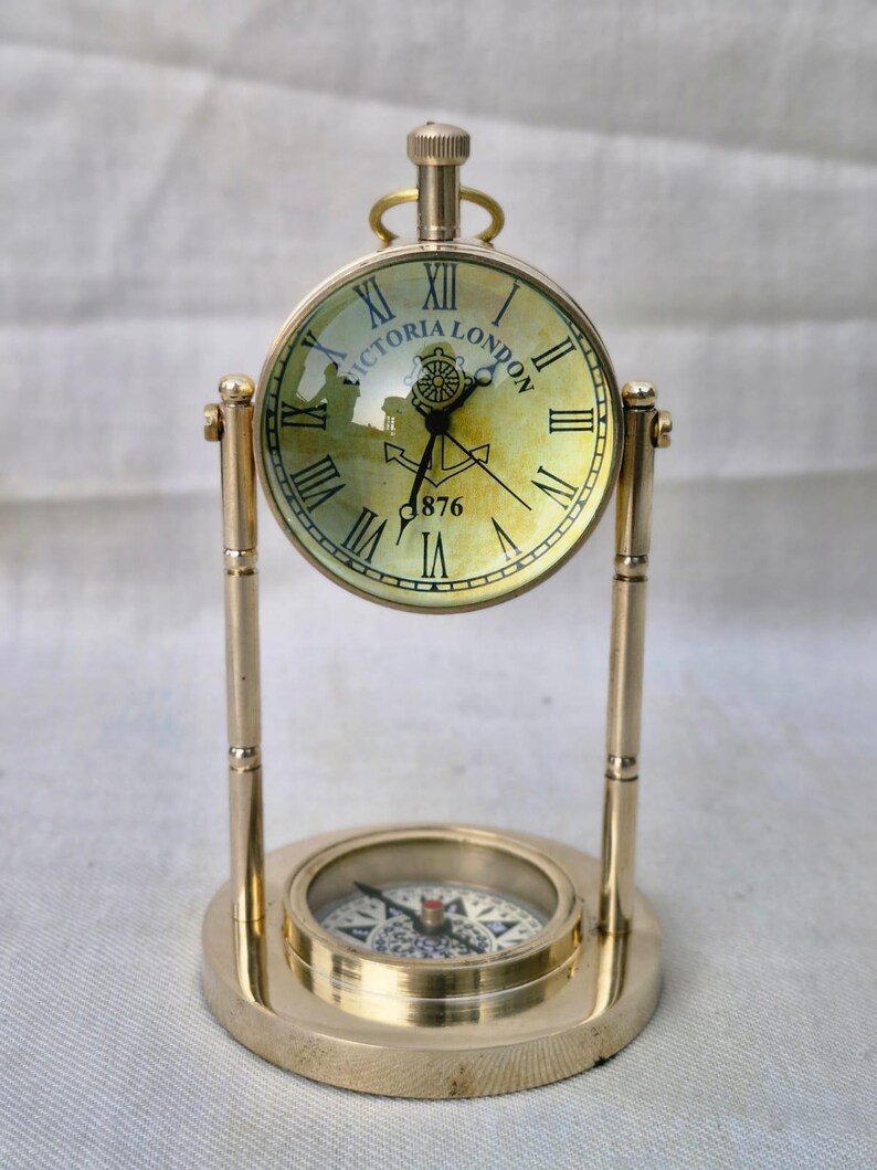 Vintage Brass Desk Clock, Victoria London 1876 Dial view 9