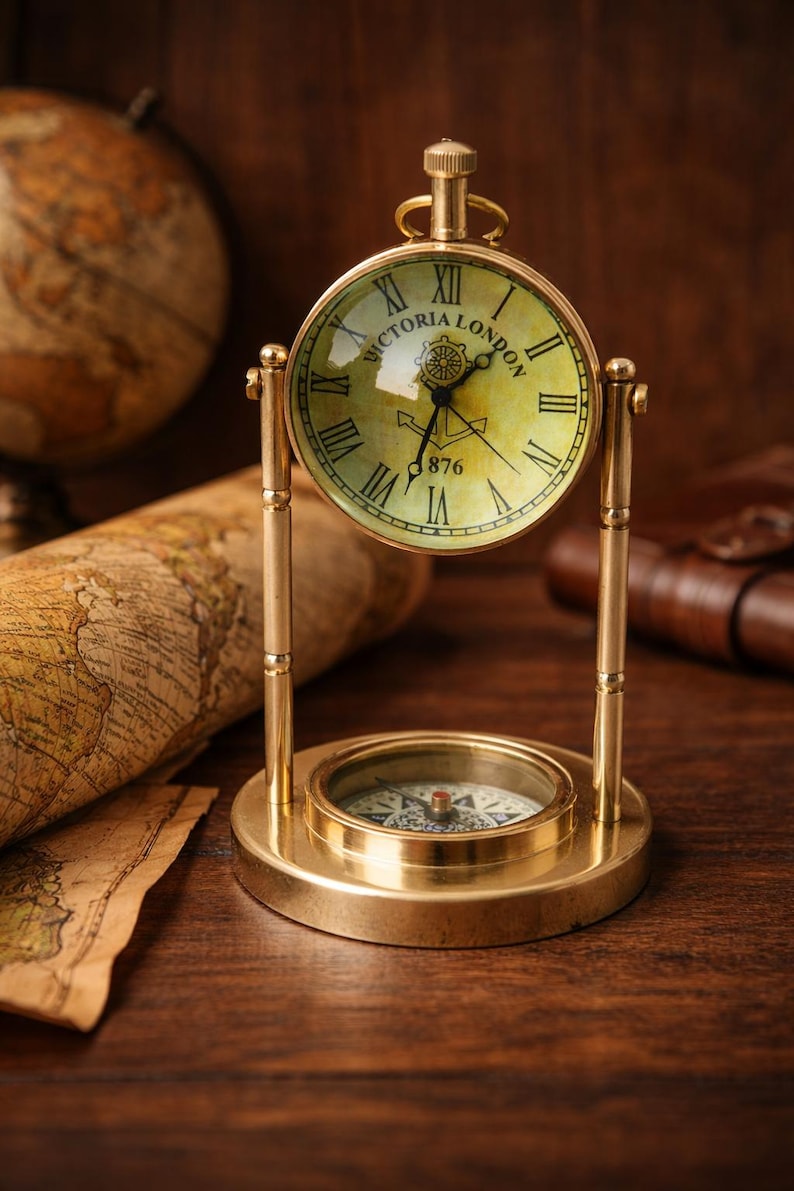 Vintage Brass Desk Clock, Victoria London 1876 Dial view 10