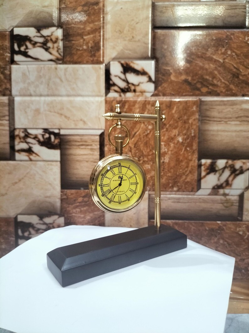 Hanging Brass Desk Clock, Bond Street London Dial view 2