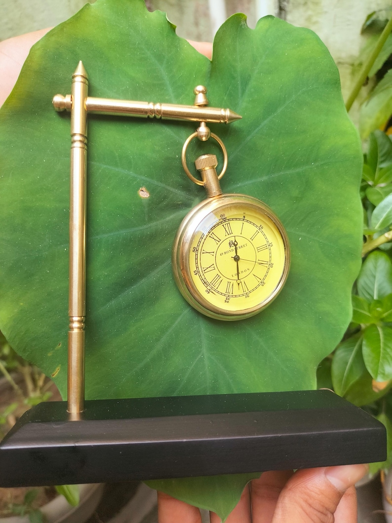 Hanging Brass Desk Clock, Bond Street London Dial view 3