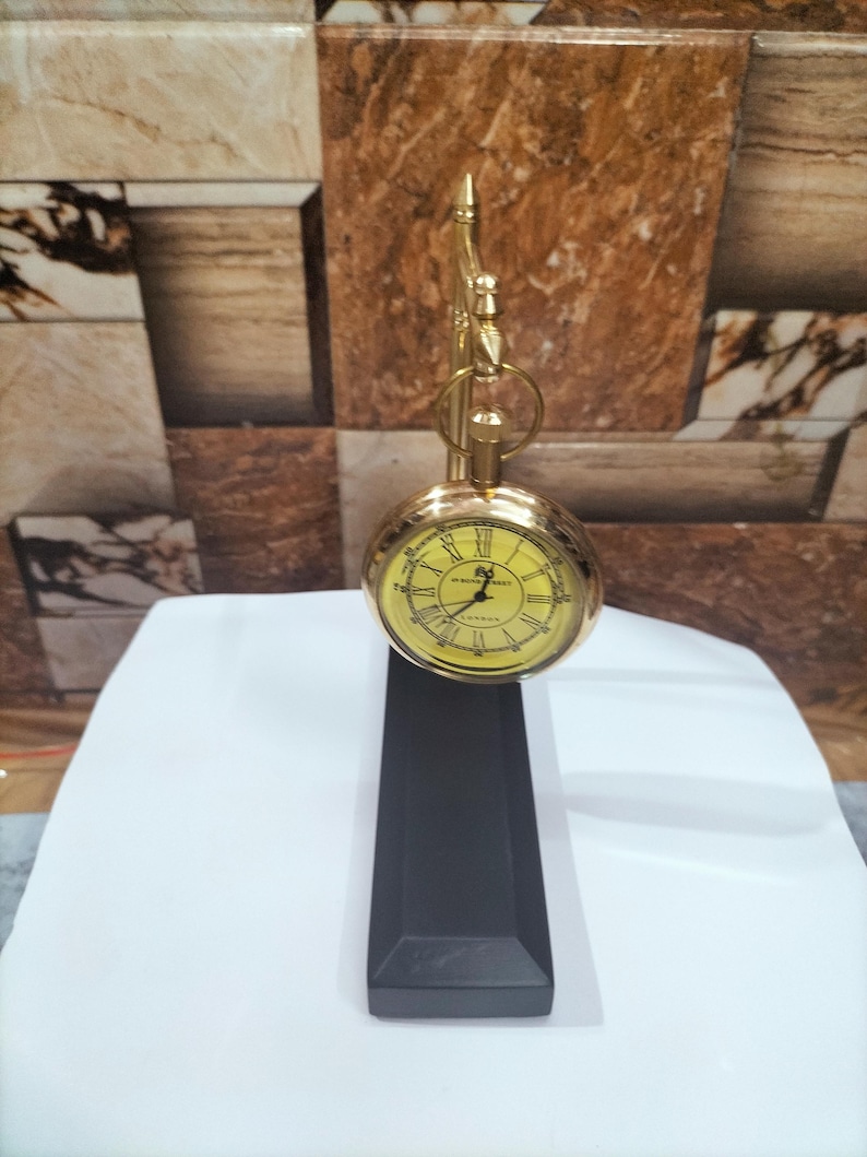 Hanging Brass Desk Clock, Bond Street London Dial view 5