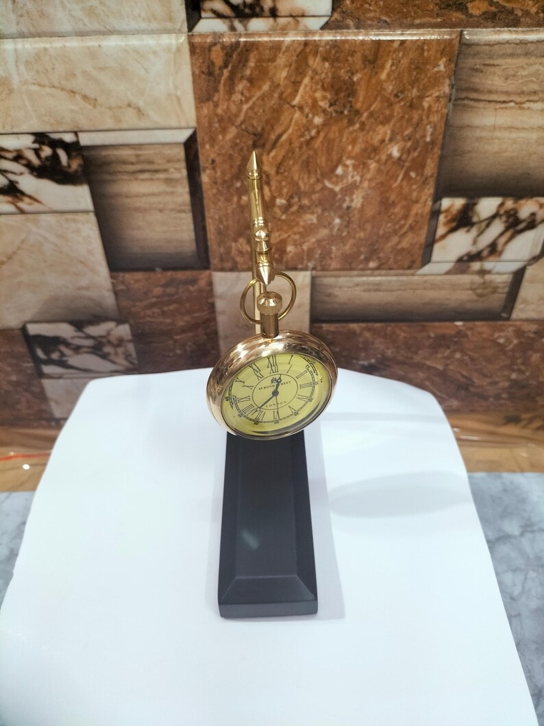Hanging Brass Desk Clock, Bond Street London Dial view 7