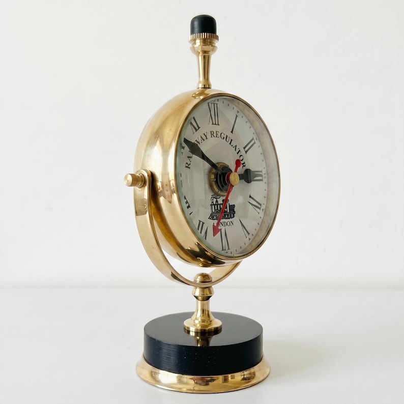 Polished Brass Dual-Sided Desk Clock, Roman Numerals view 2