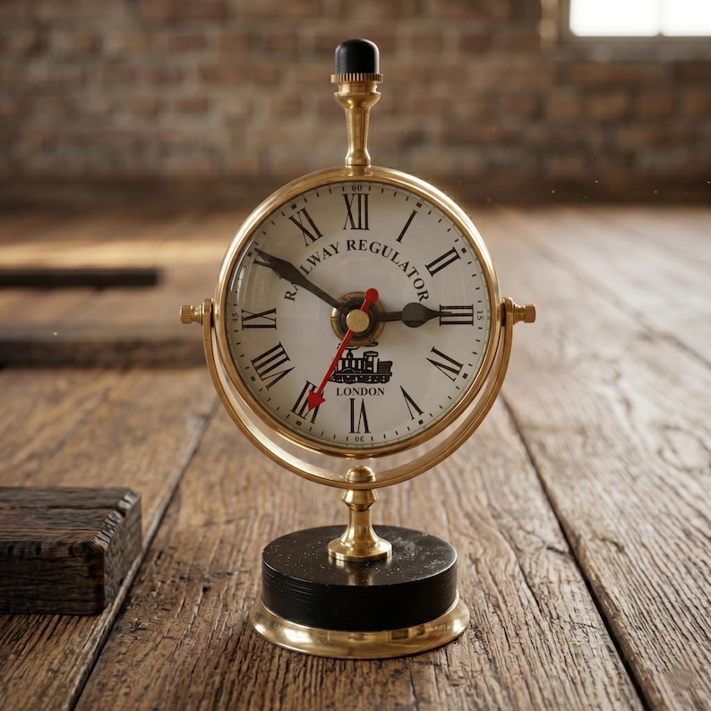 Polished Brass Dual-Sided Desk Clock, Roman Numerals view 7