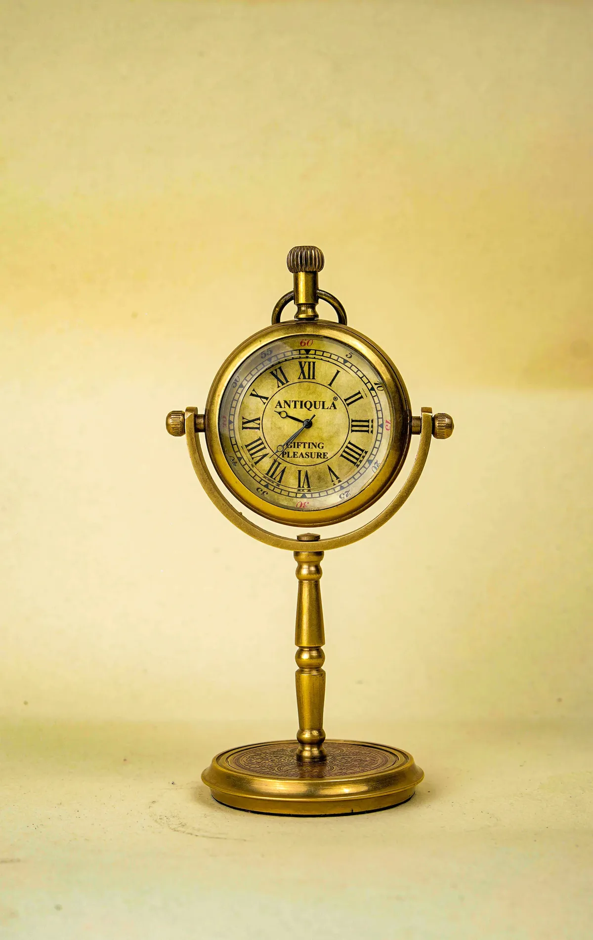 Brass Desk Clock on Single Rod Stand view 3