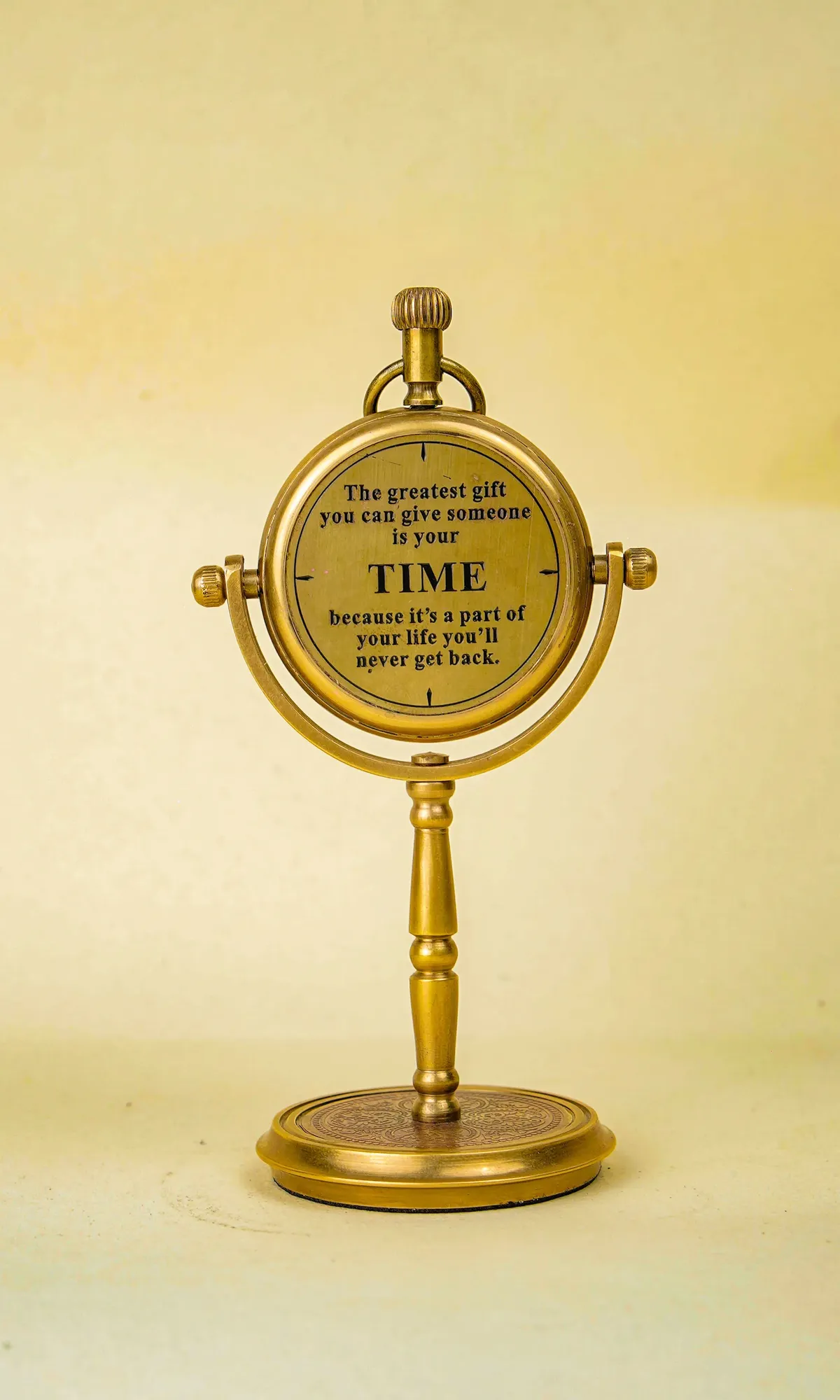 Brass Desk Clock on Single Rod Stand view 4