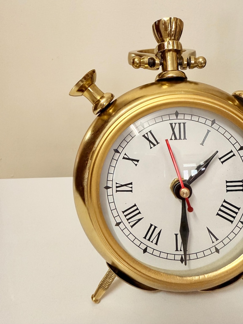 Vintage Brass Table Clock, Roman Numerals view 5