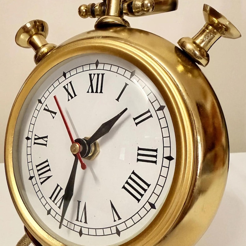 Vintage Brass Table Clock, Roman Numerals view 6