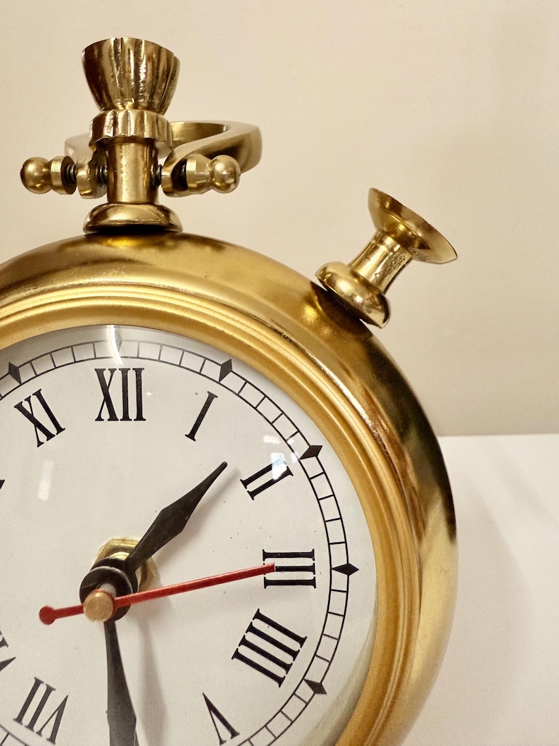 Vintage Brass Table Clock, Roman Numerals view 7