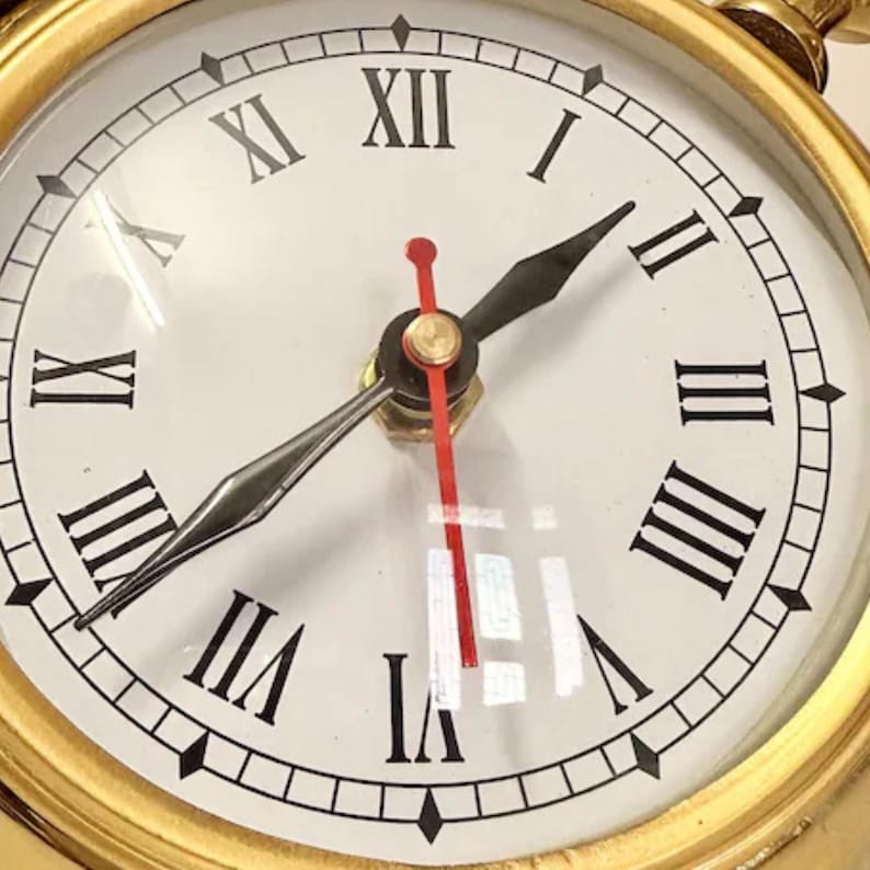 Vintage Brass Table Clock, Roman Numerals view 8