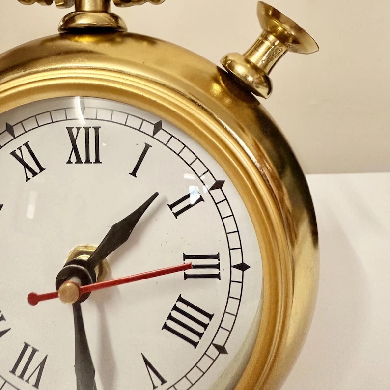 Vintage Brass Table Clock, Roman Numerals view 9