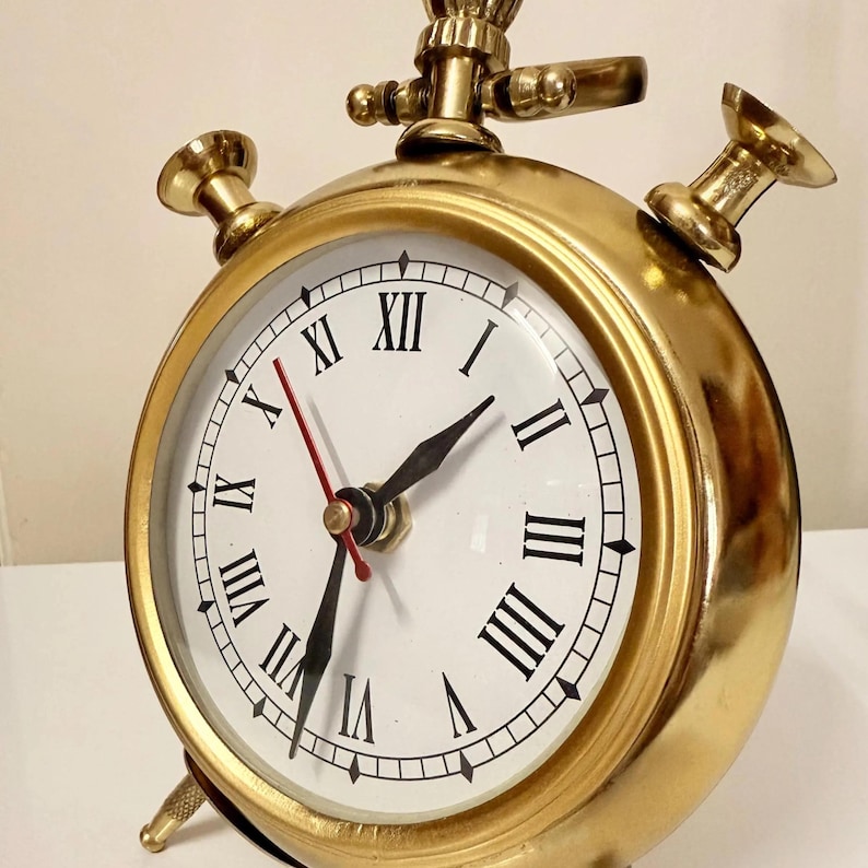 Vintage Brass Table Clock, Roman Numerals view 10