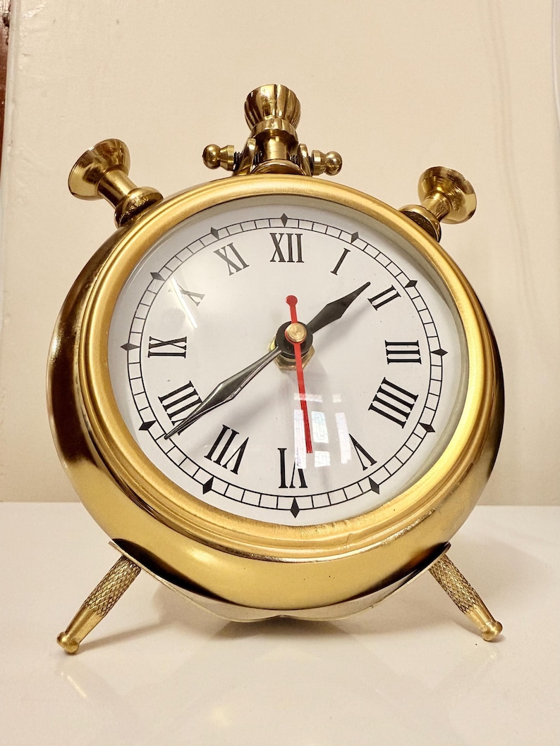 Vintage Brass Table Clock, Roman Numerals view 11