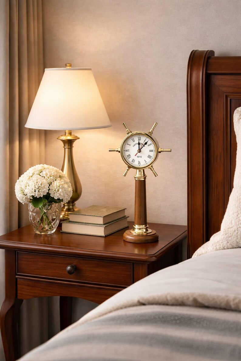 Ship Wheel Inspired Brass Desk Clock view 7