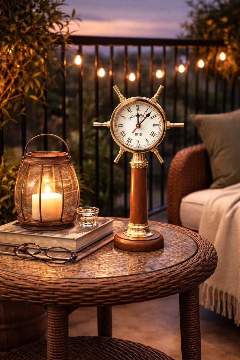 Ship Wheel Inspired Brass Desk Clock view 11