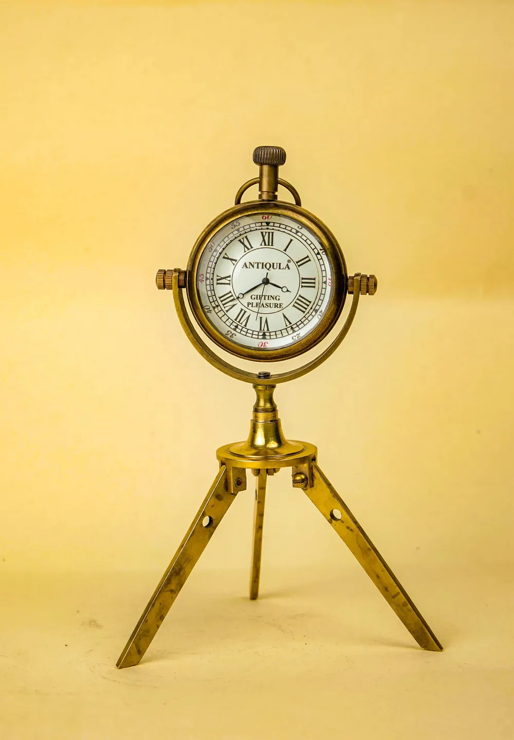 Brass Tripod Desk Clock, Foldable Stand view 2
