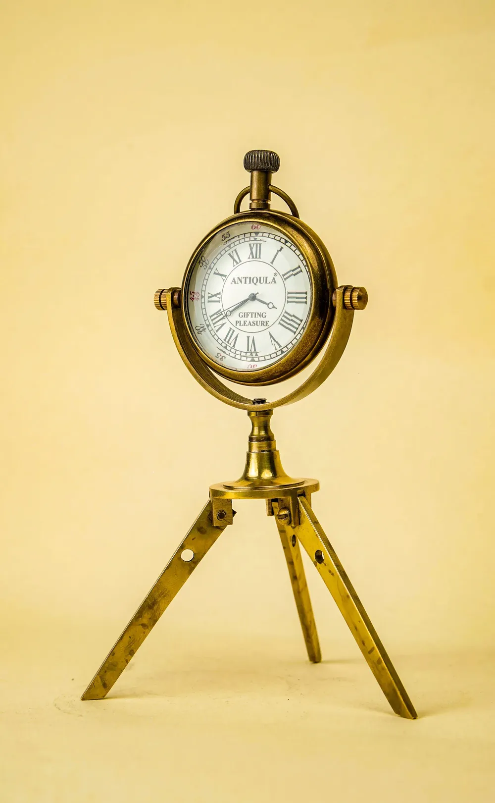Brass Tripod Desk Clock, Foldable Stand view 3