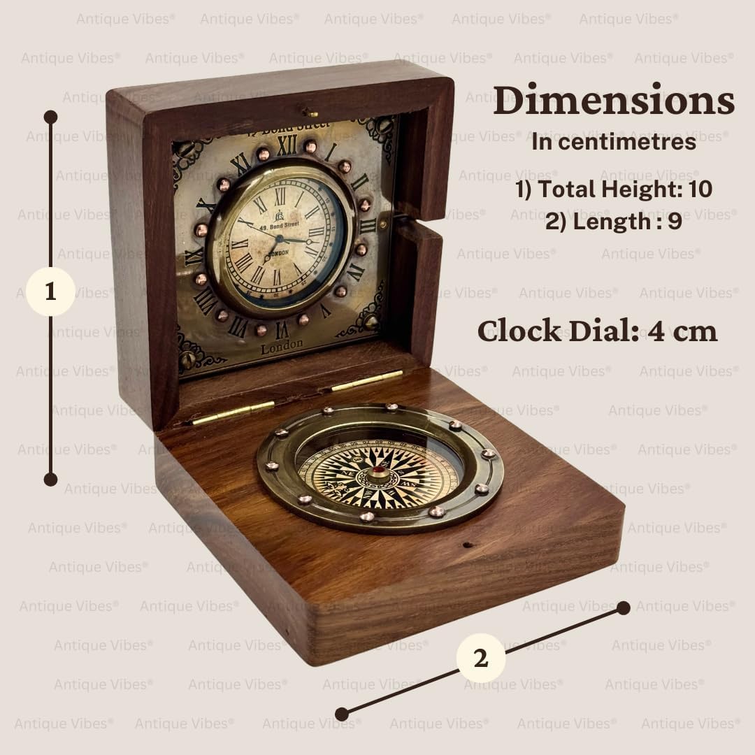 Foldable Rosewood Box Clock with Working Compass view 2