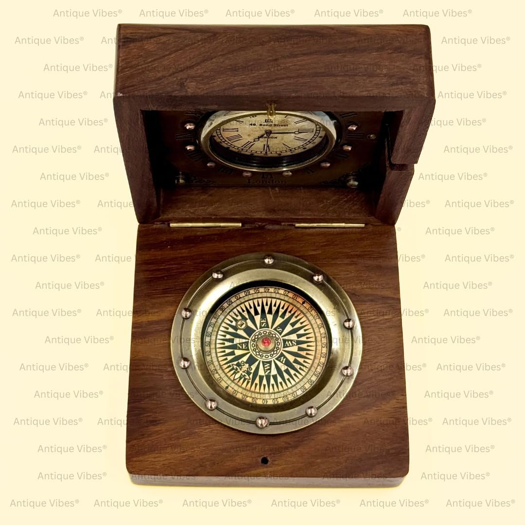 Foldable Rosewood Box Clock with Working Compass view 4