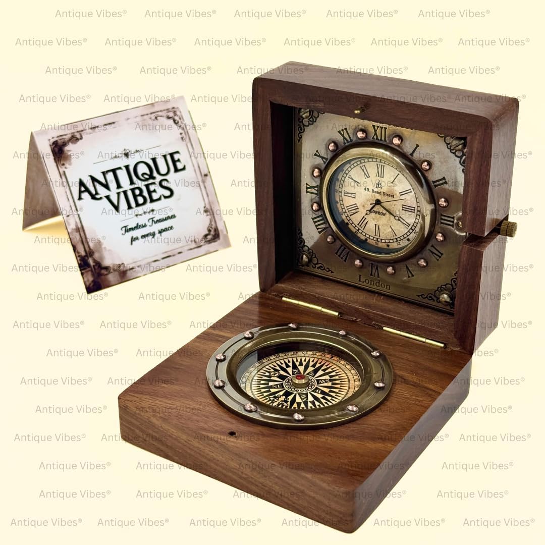 Foldable Rosewood Box Clock with Working Compass view 6
