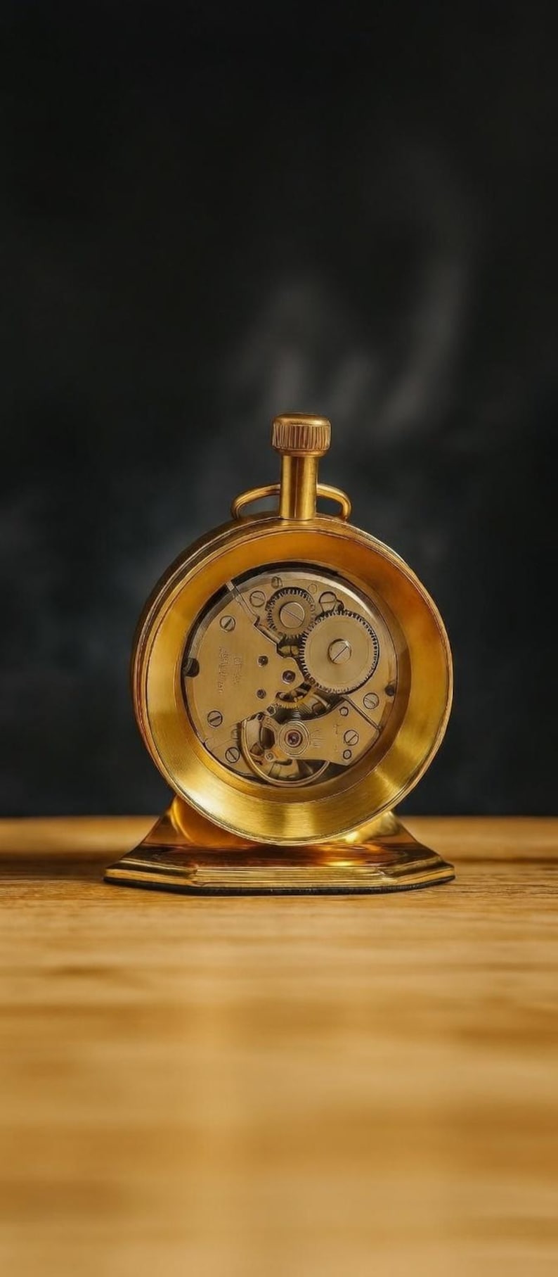Vintage Brass Desk Clock with Round Glass view 3