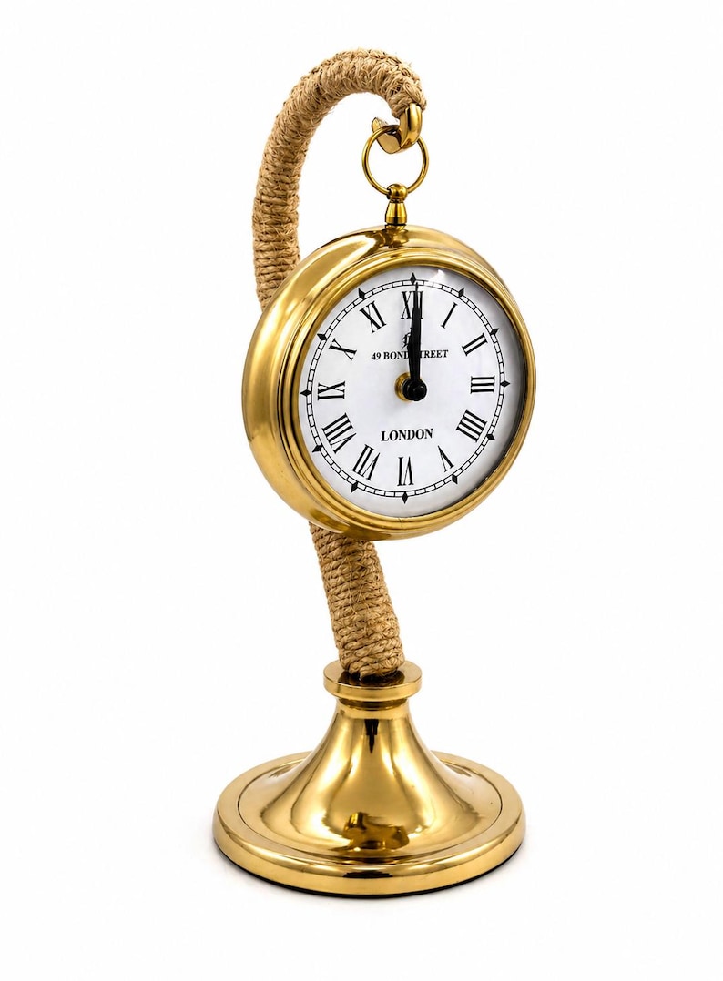 Brass Desk Clock with Rope Handle Stand view 21