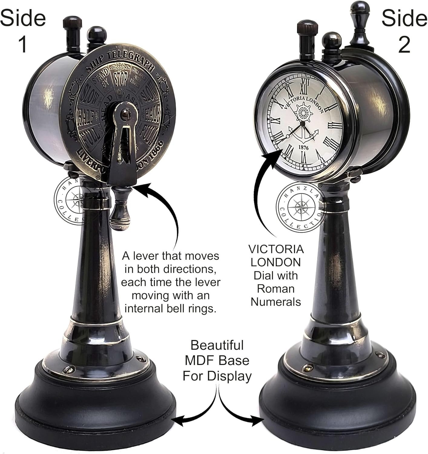 Brass Desk Clock with Telegraph Lever Back view 6