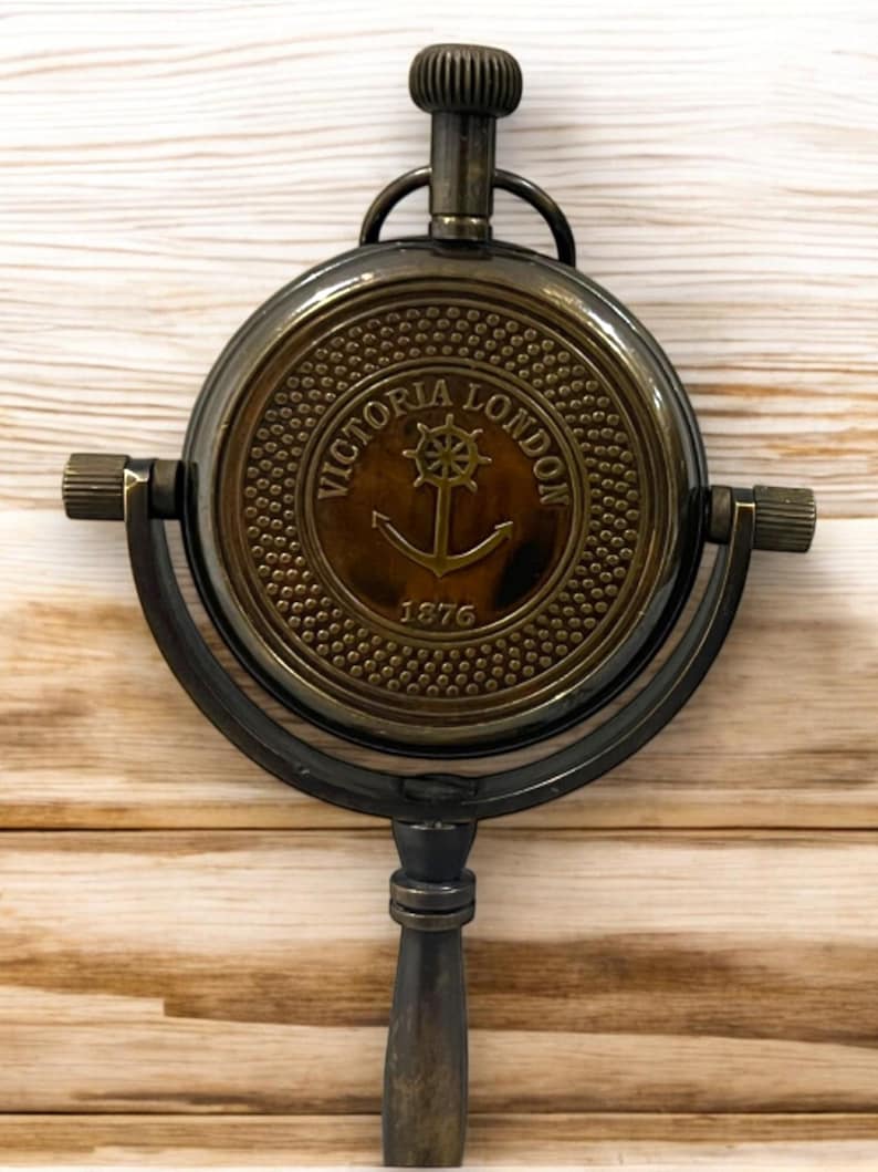 Brass Desk Clock with Anchor Dial and Wooden Base view 5
