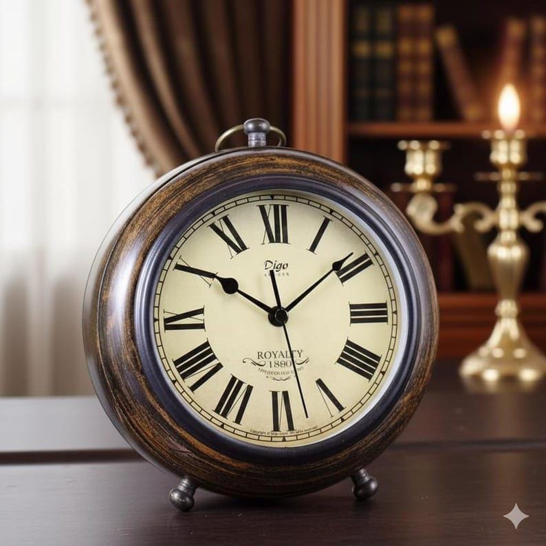 Vintage Wooden Desk Clock with Roman Numerals view 5