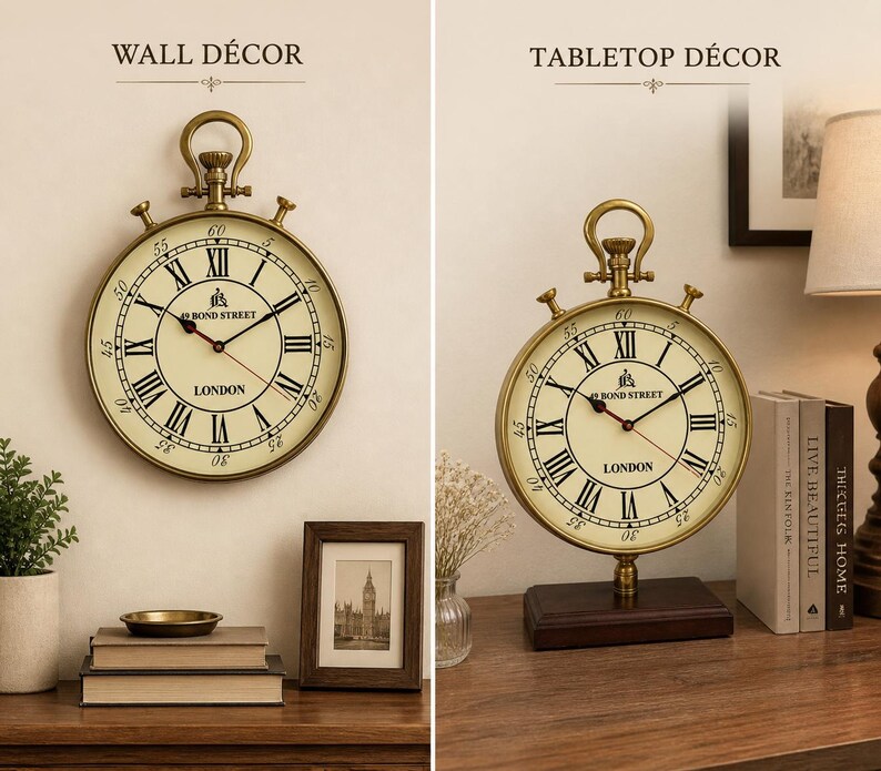 Tall Brass Desk Clock, Bond Street London Dial view 5