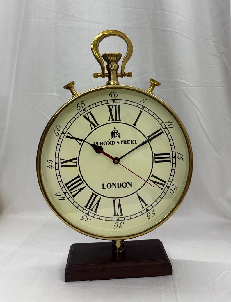 Tall Brass Desk Clock, Bond Street London Dial view 14