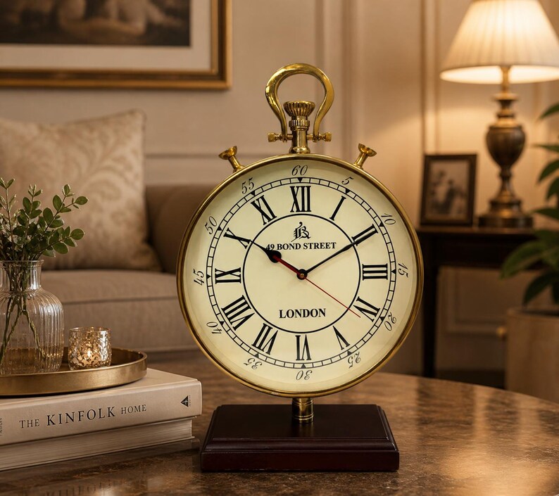 Tall Brass Desk Clock, Bond Street London Dial view 19
