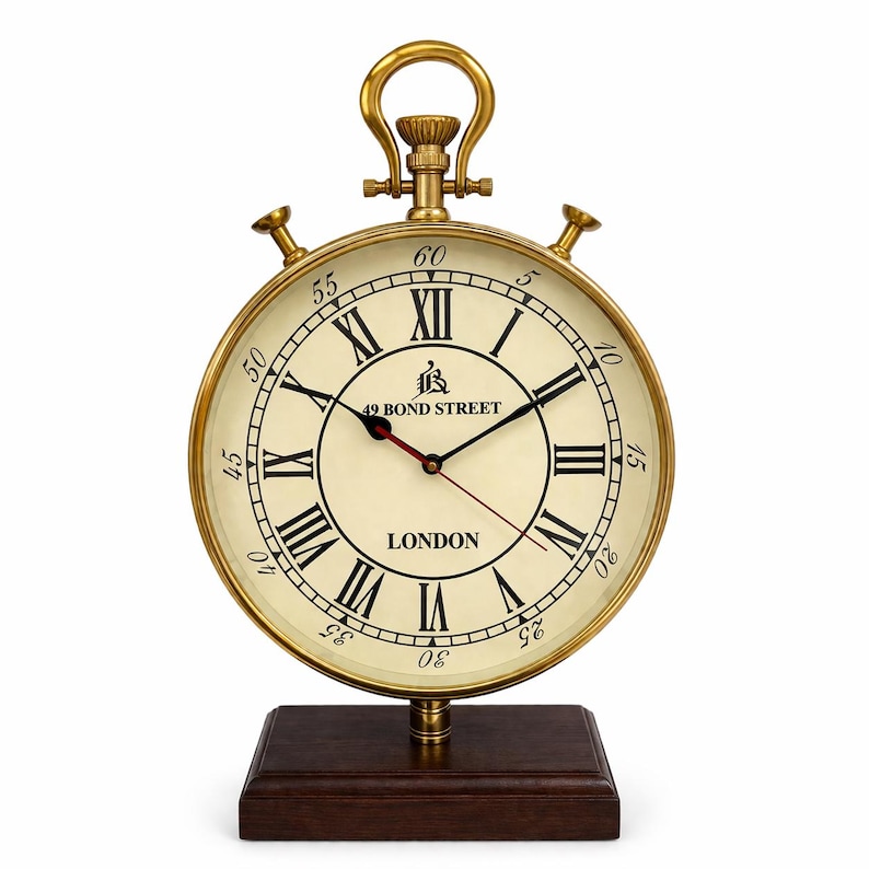 Tall Brass Desk Clock, Bond Street London Dial view 21